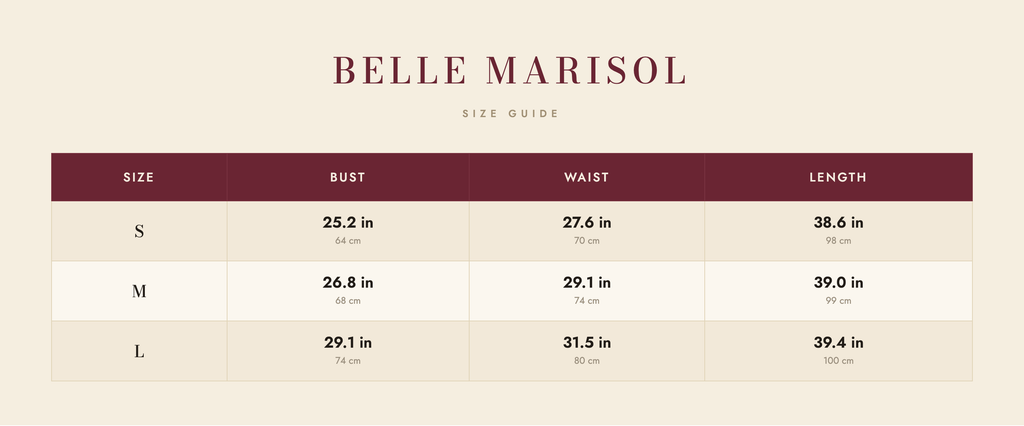 Bella size guide – Belle Marisol