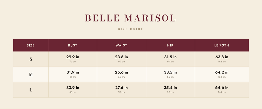 Celeste size guide – Belle Marisol