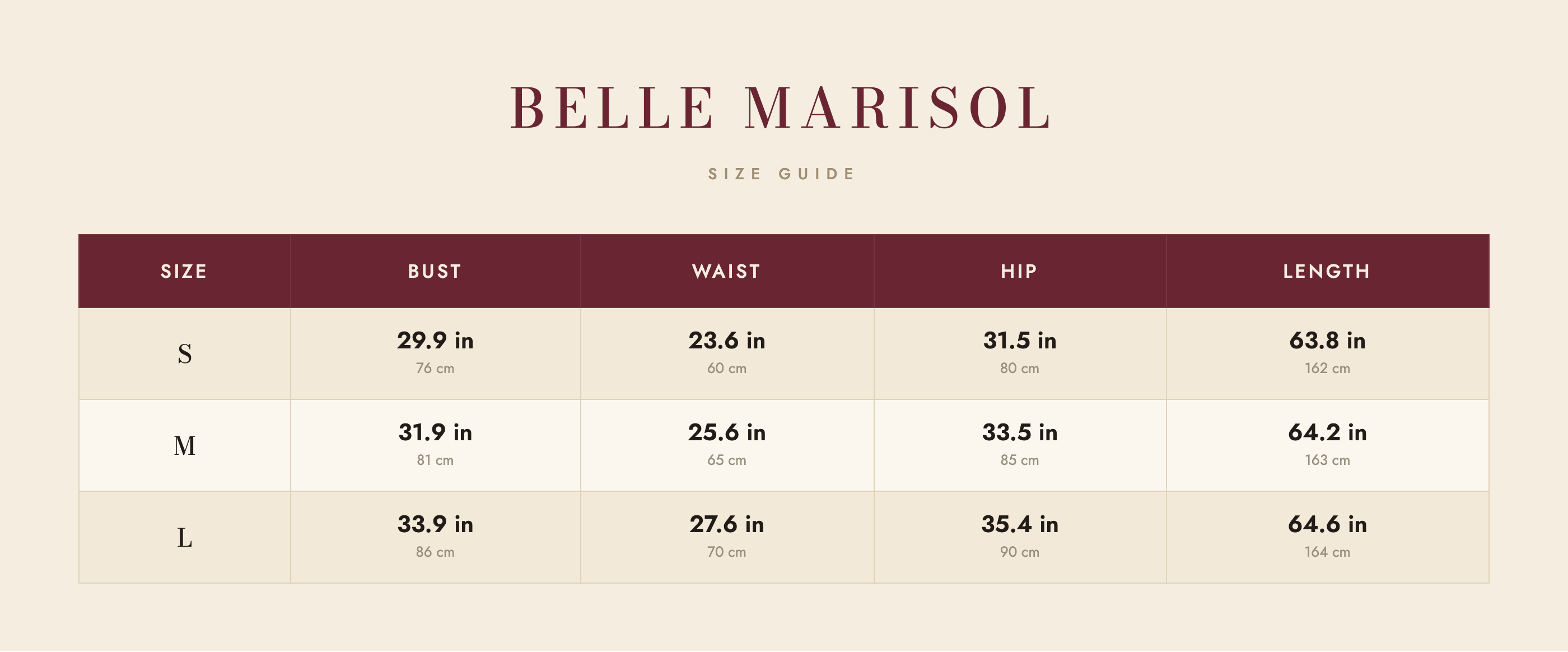 Celeste size guide – Belle Marisol
