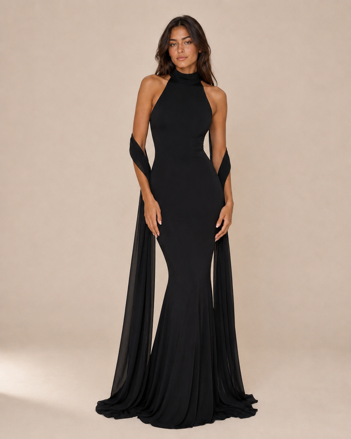 Celeste | Halter Cape Fishtail Gown