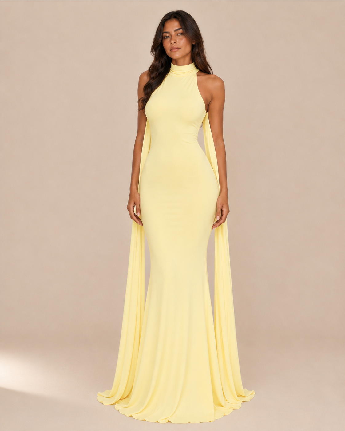 Celeste | Halter Cape Fishtail Gown