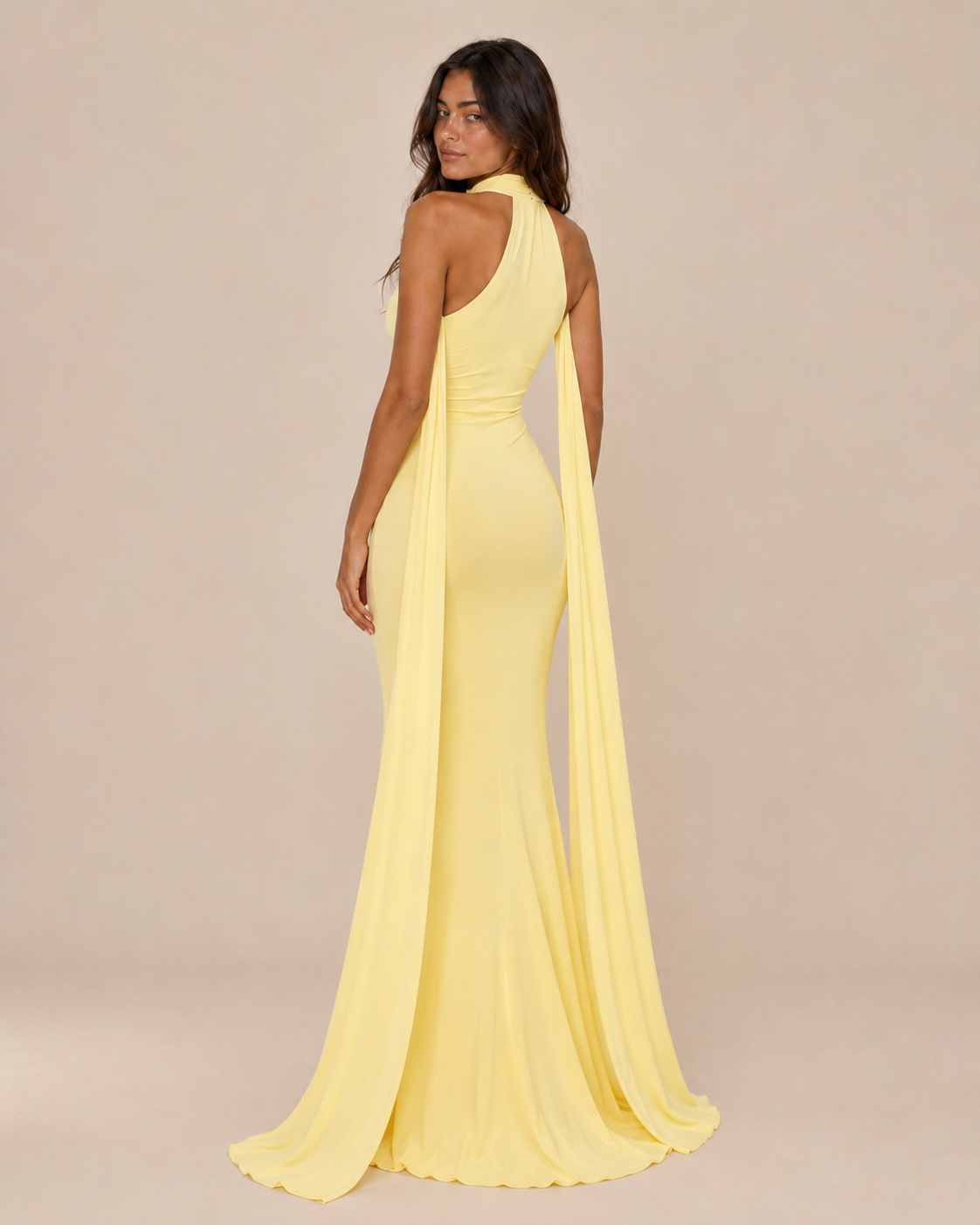 Celeste | Halter Cape Fishtail Gown