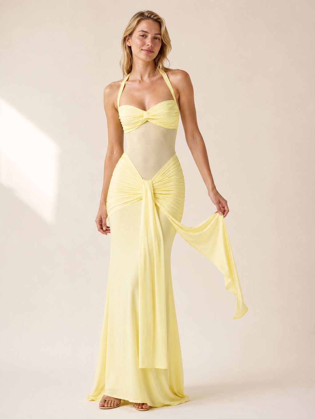 Talia | Halter Mesh Streamer Gown