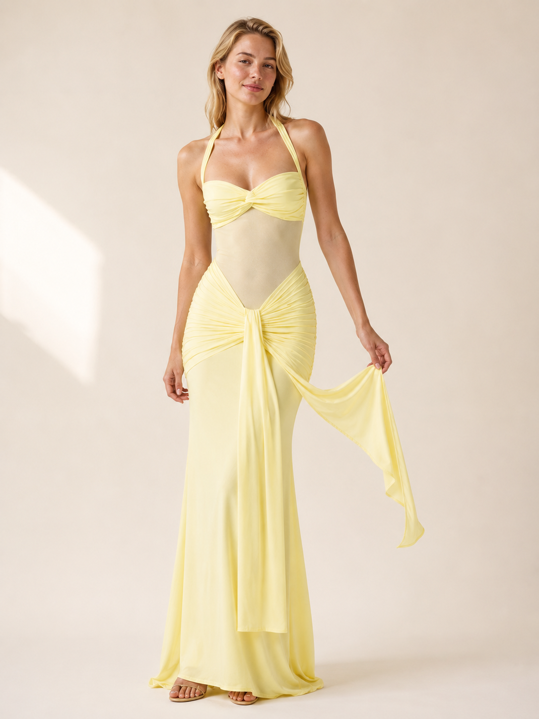 Talia | Halter Mesh Streamer Gown