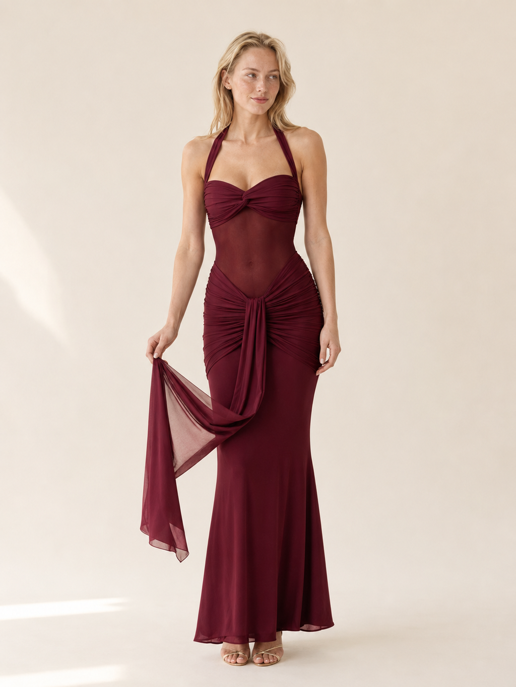 Talia | Halter Mesh Streamer Gown
