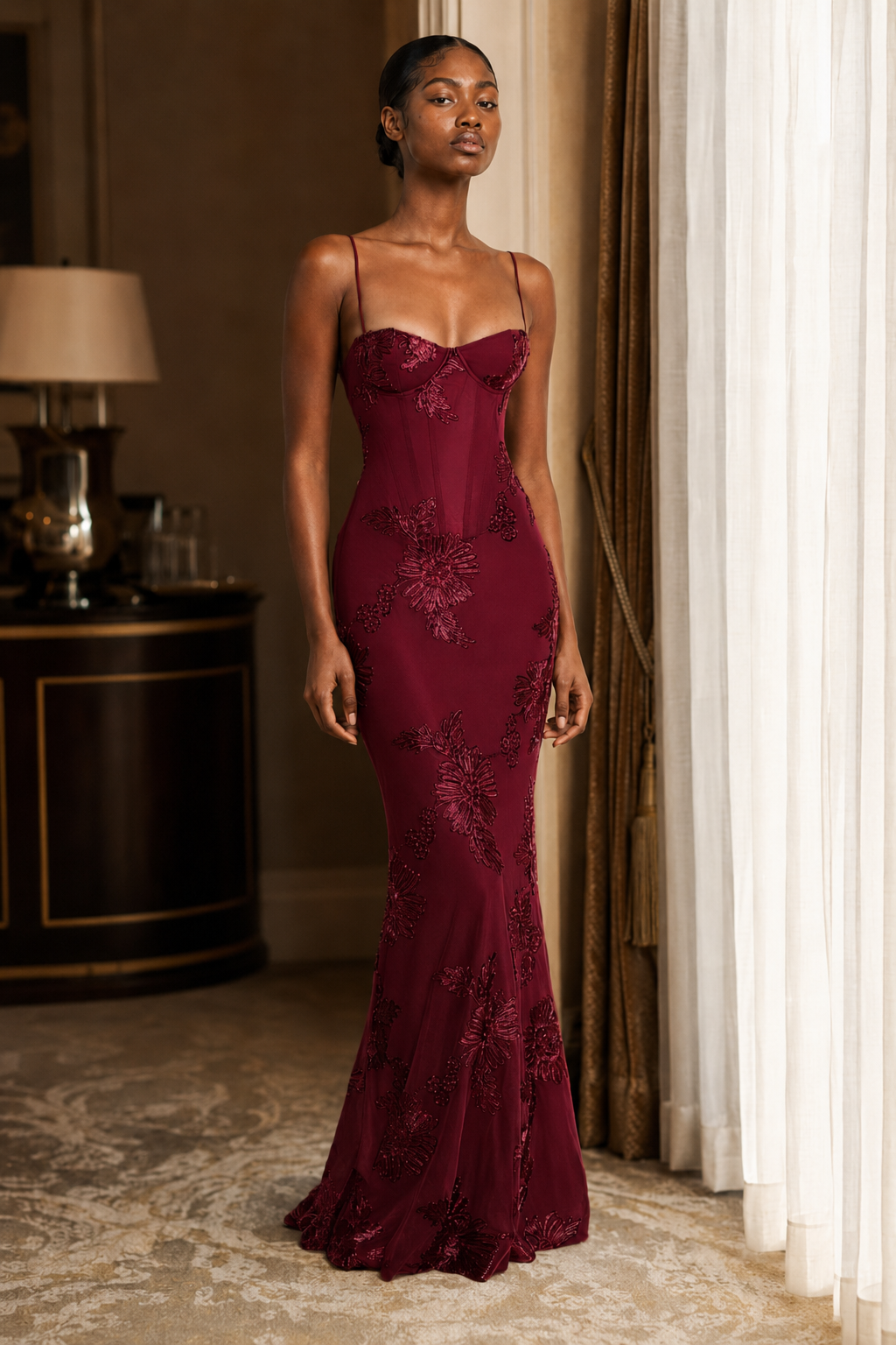Aurora | Embroidered Open-Back Gown