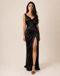 Iris | V-Neck Satin Slit Gown