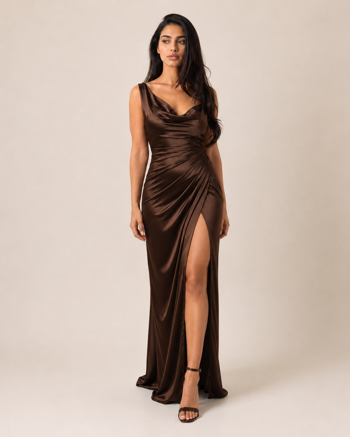 Iris | V-Neck Satin Slit Gown
