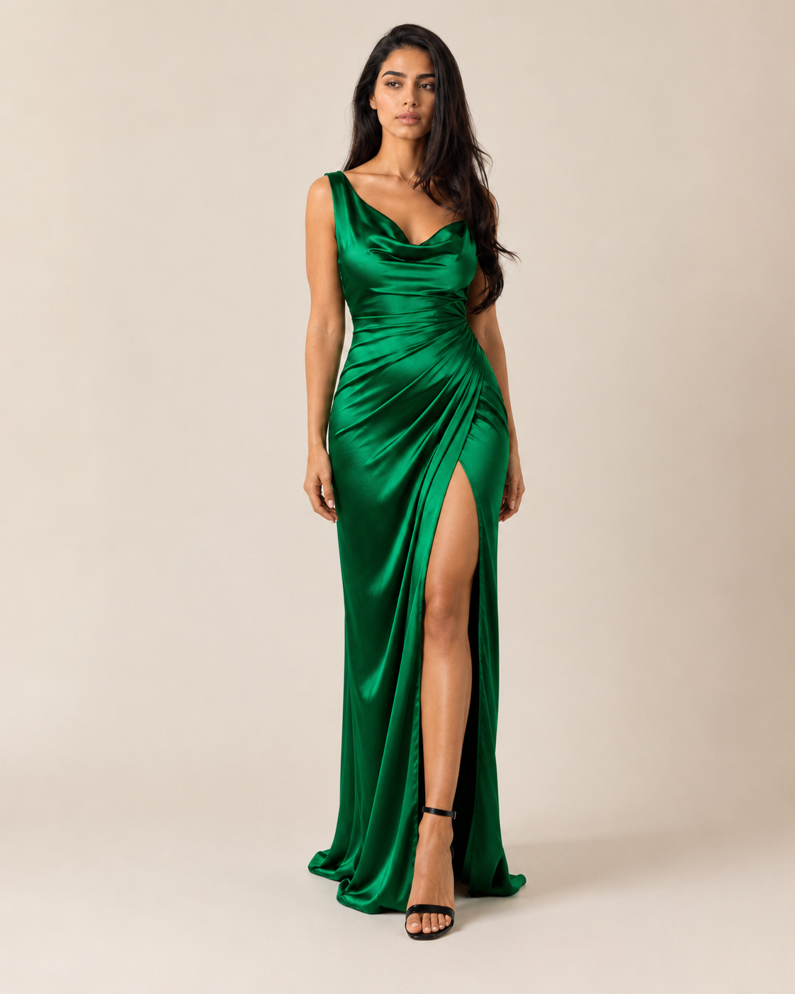 Iris | V-Neck Satin Slit Gown