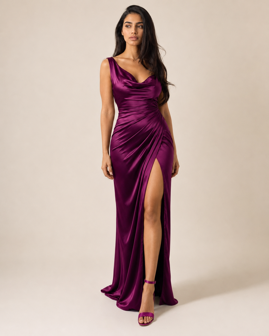 Iris | V-Neck Satin Slit Gown