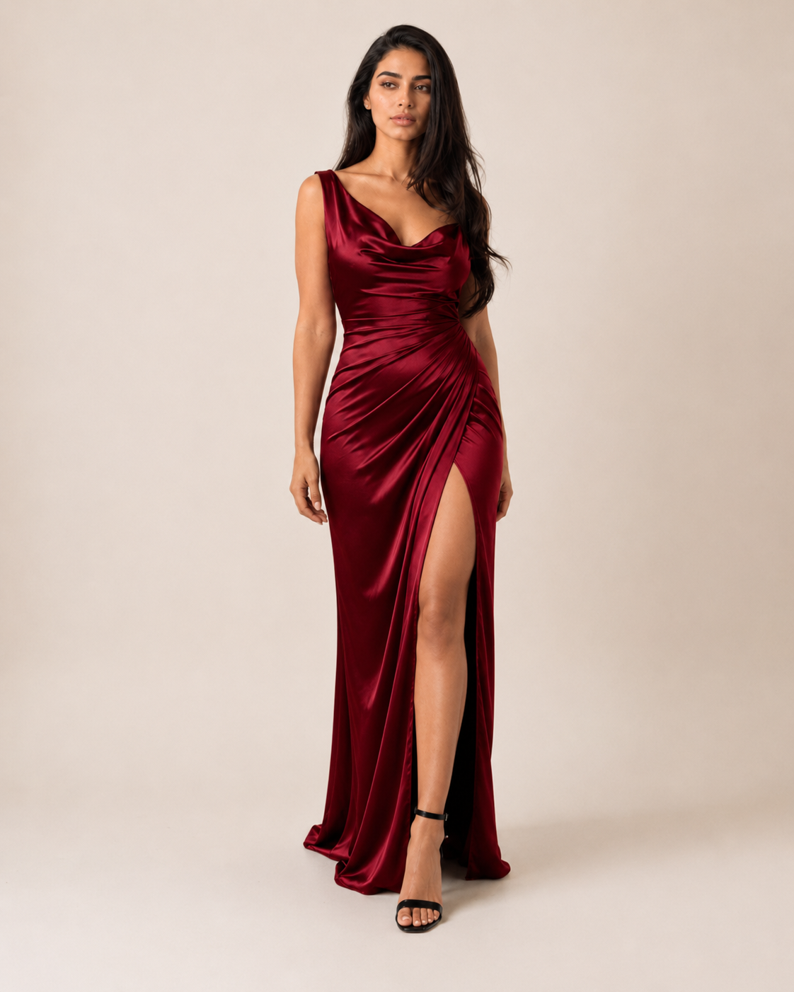 Iris | V-Neck Satin Slit Gown