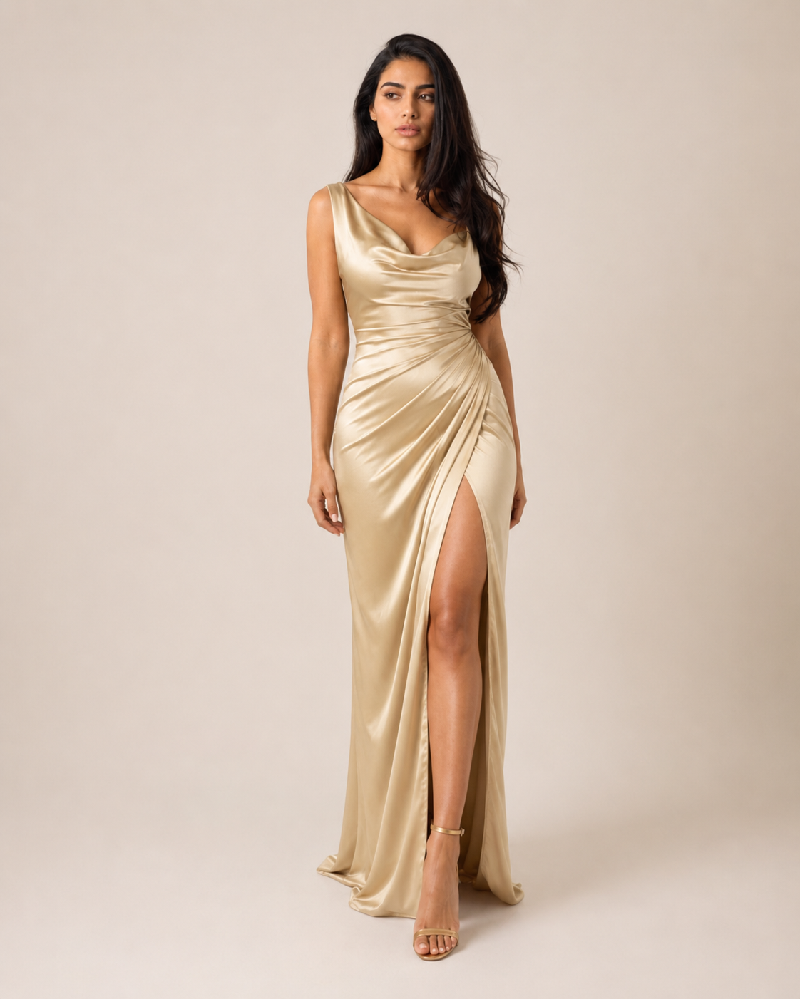 Iris | V-Neck Satin Slit Gown