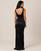 Iris | V-Neck Satin Slit Gown