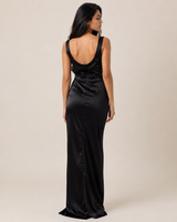 Iris | V-Neck Satin Slit Gown 2