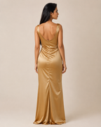 Iris | V-Neck Satin Slit Gown
