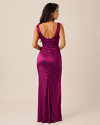 Iris | V-Neck Satin Slit Gown