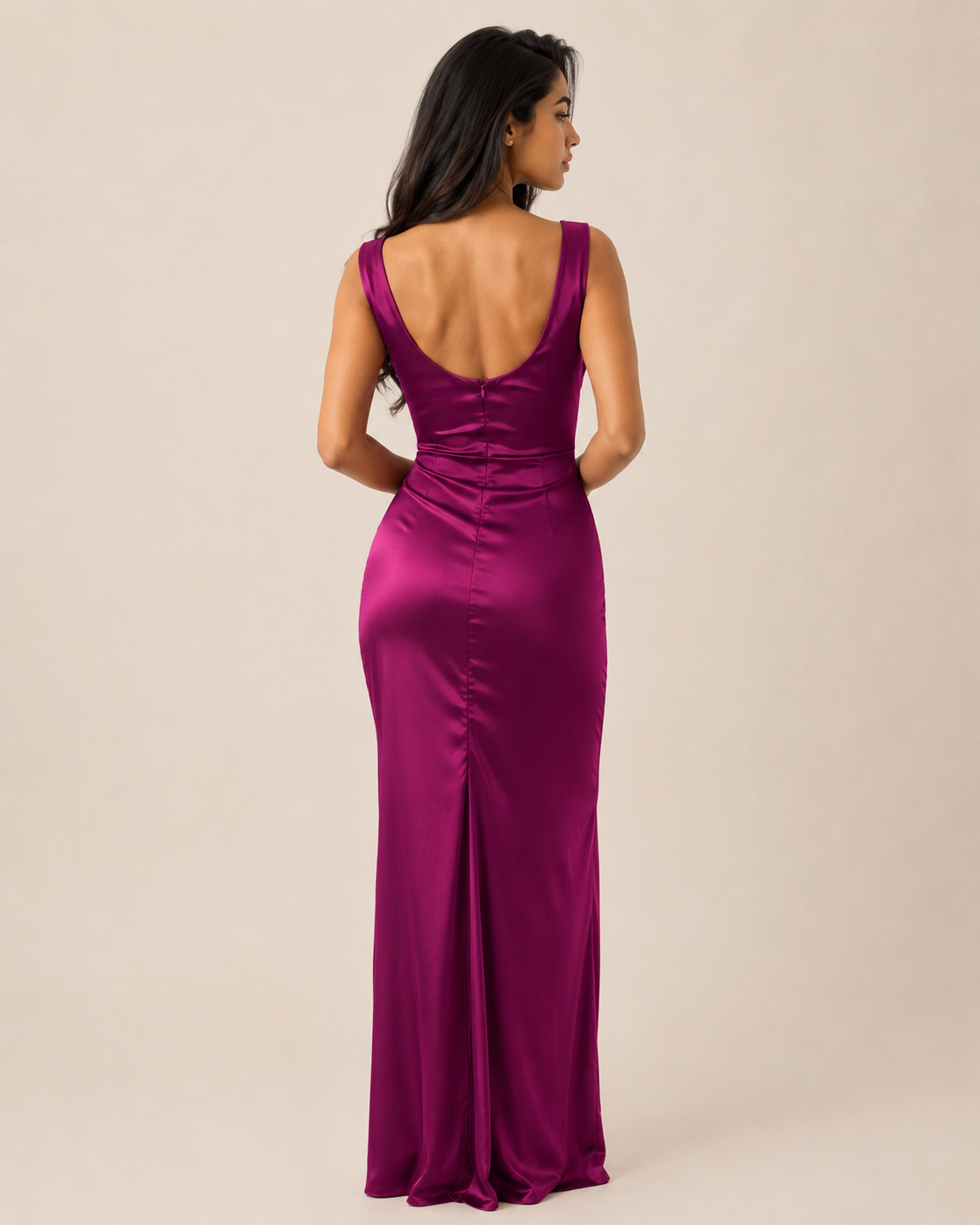 Iris | V-Neck Satin Slit Gown