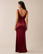Iris | V-Neck Satin Slit Gown