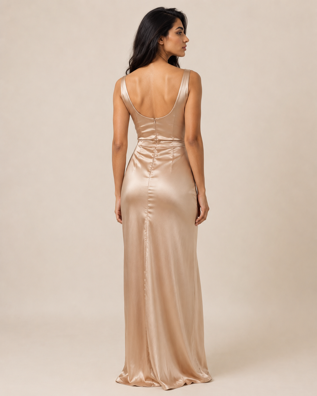 Iris | V-Neck Satin Slit Gown