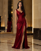 Iris | V-Neck Satin Slit Gown