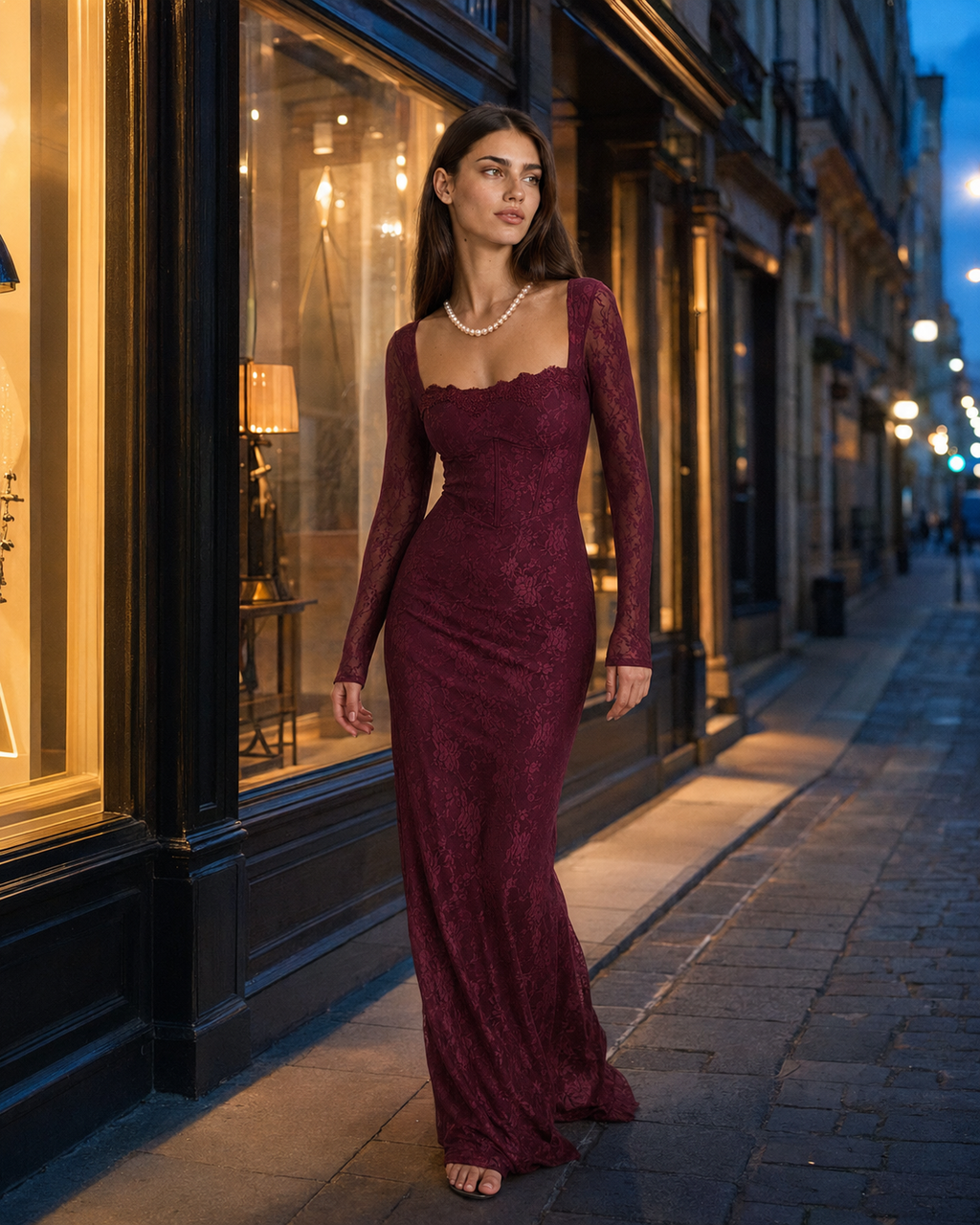 Lana | Square-Neck Lace Bodycon Dress