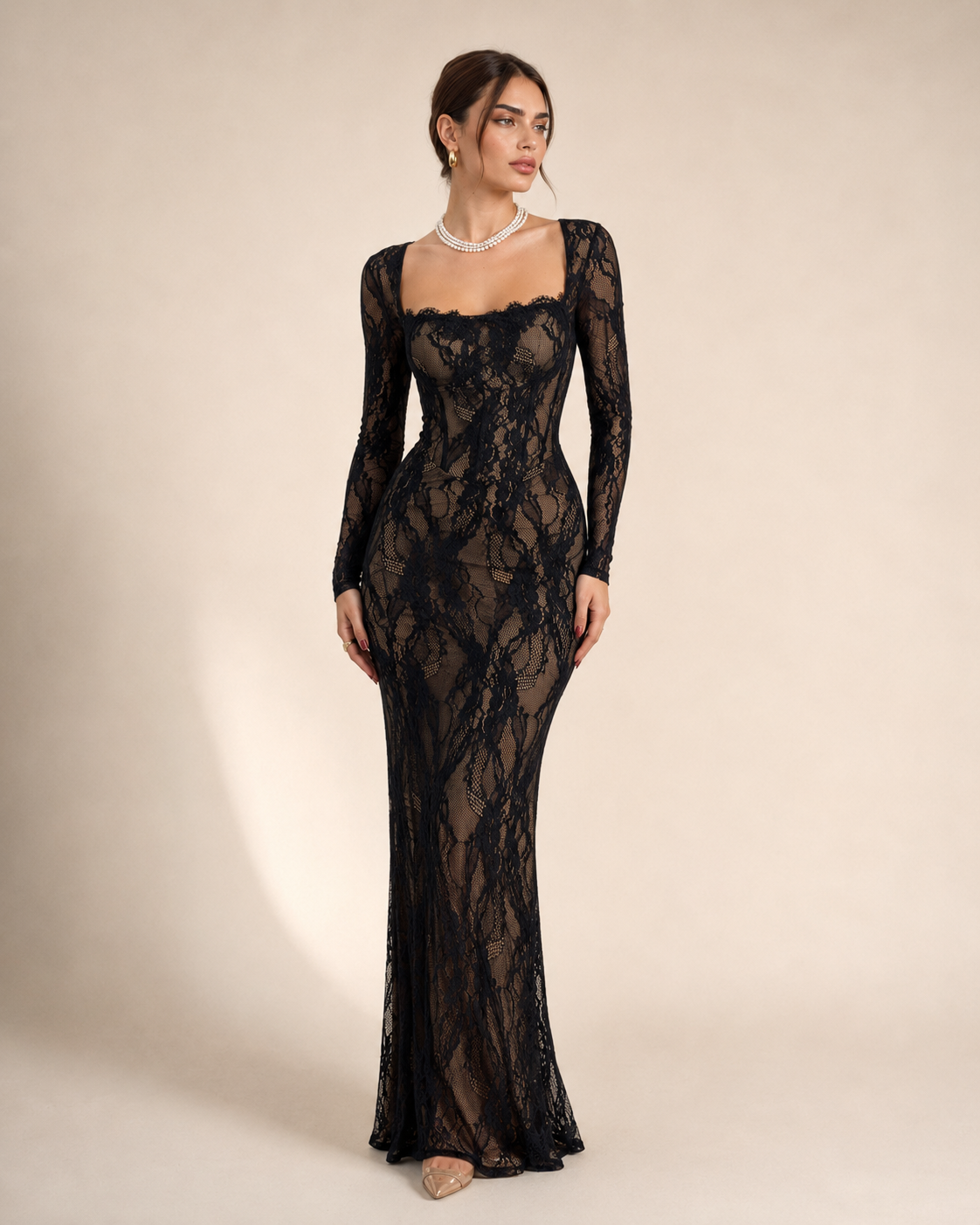 Lana | Square-Neck Lace Bodycon Dress