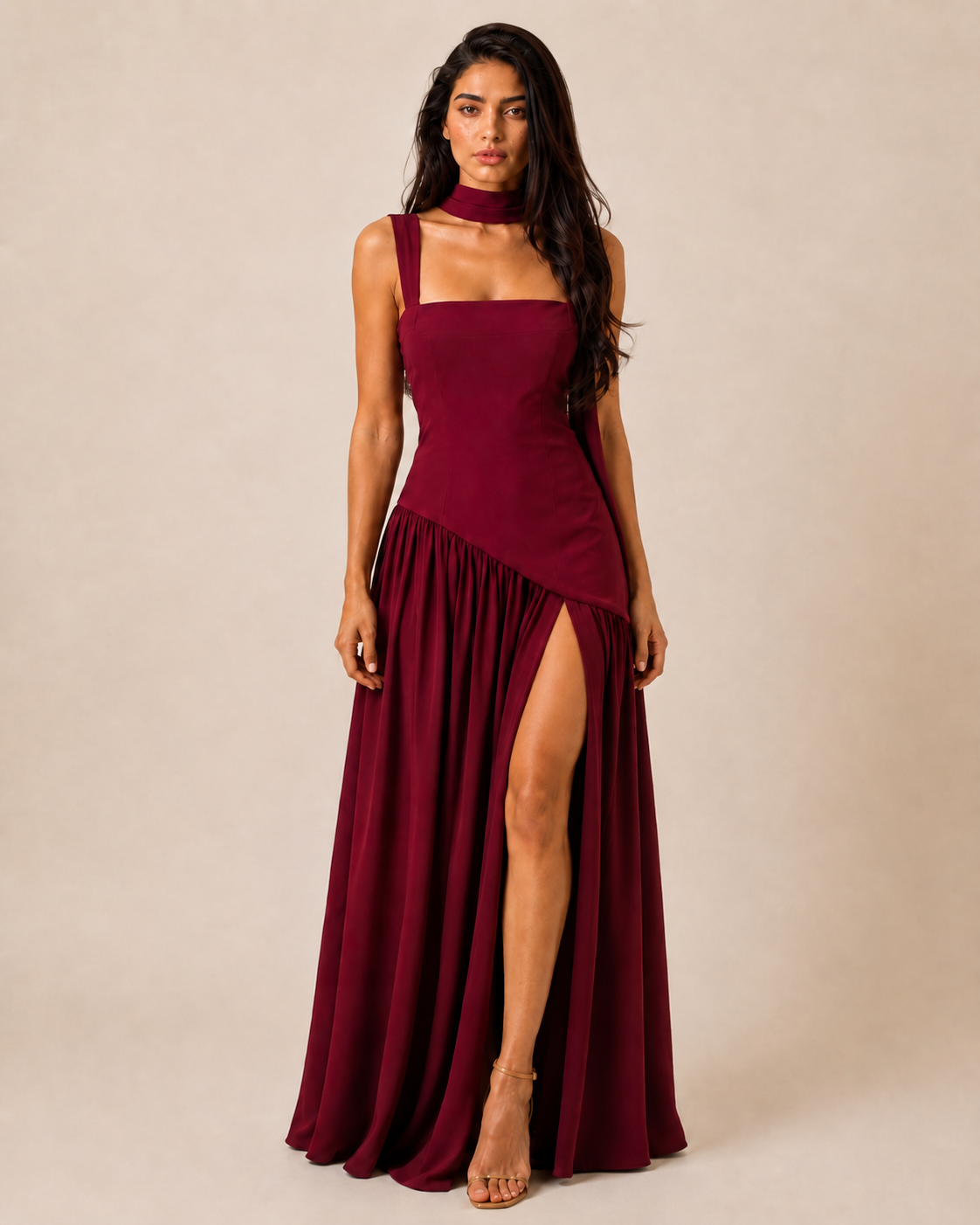 Mara | Halter Slit Midi Dress