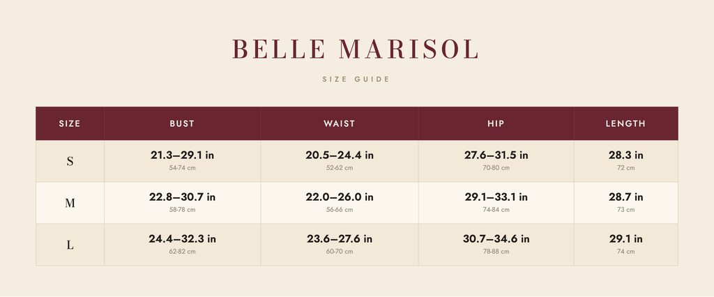 Cleo size guide – Belle Marisol