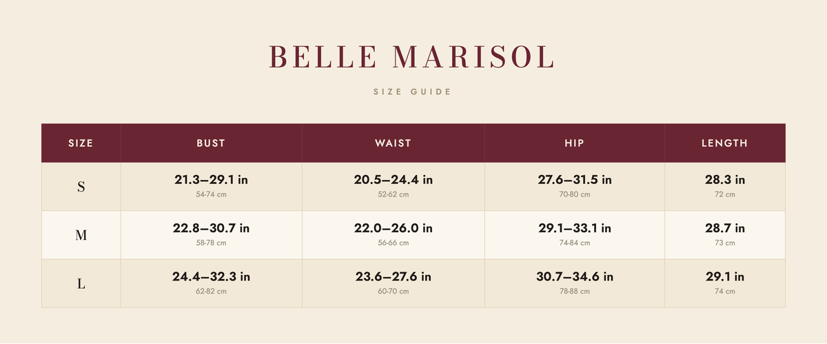 Cleo size guide – Belle Marisol