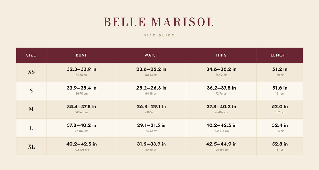 Cora size guide – Belle Marisol