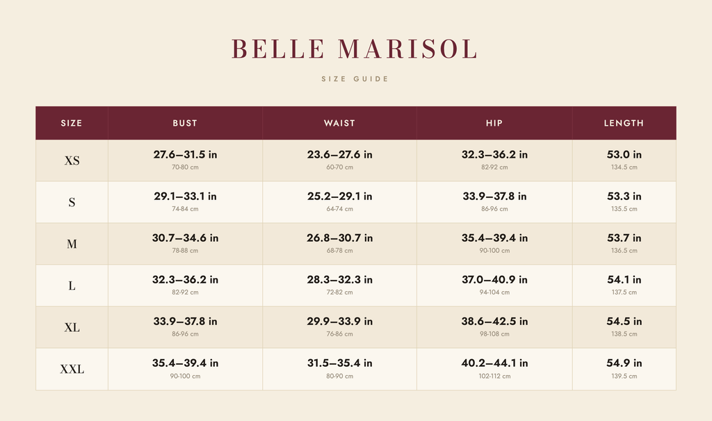 Daisy size guide – Belle Marisol