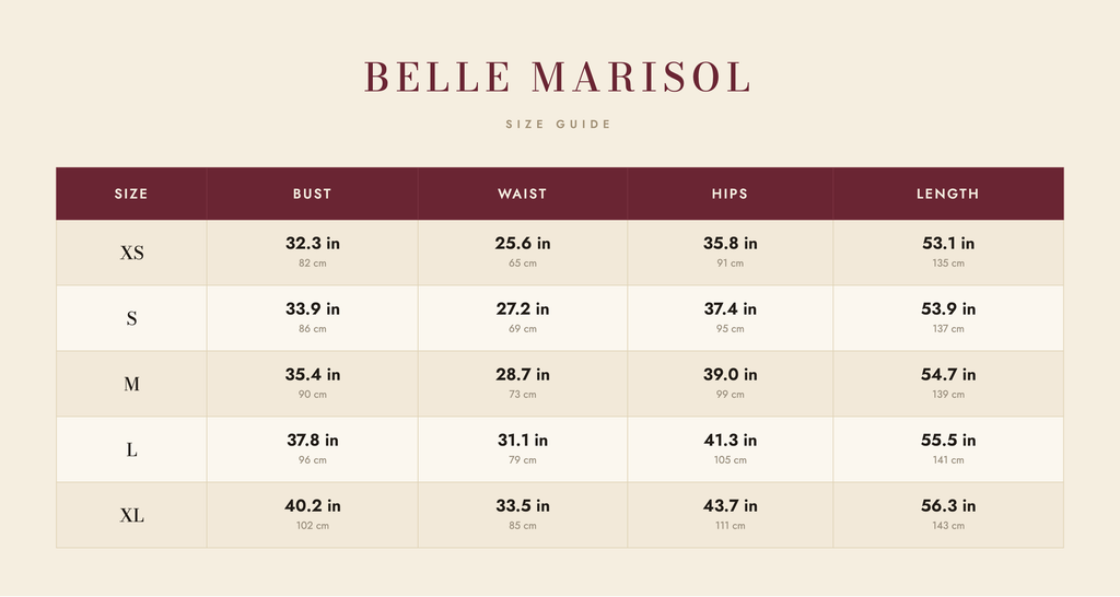 Eden size guide – Belle Marisol
