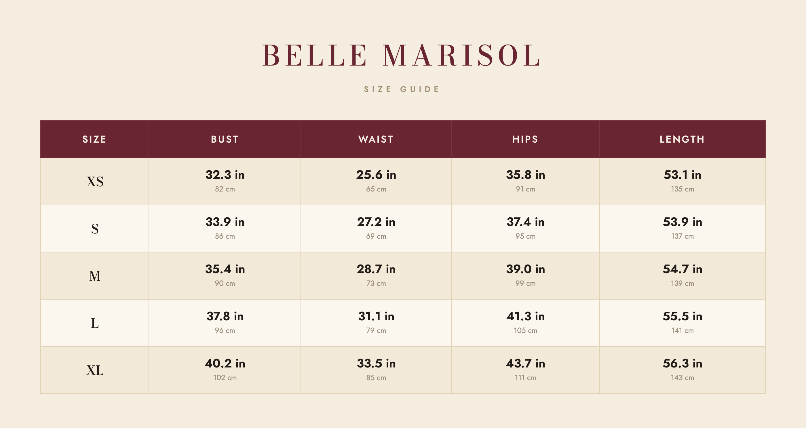 Eden size guide – Belle Marisol