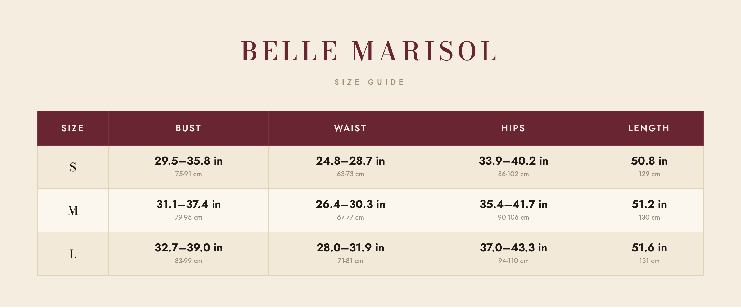 Esme size guide – Belle Marisol