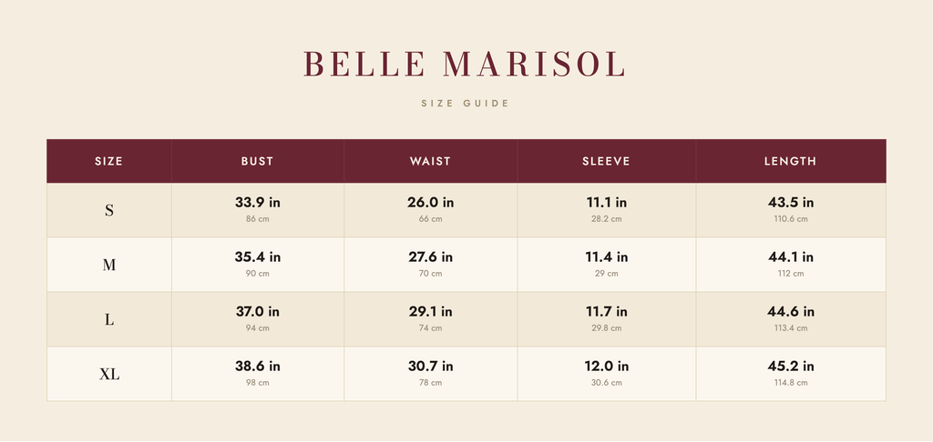 Faye size guide – Belle Marisol