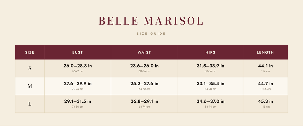 Ivy size guide – Belle Marisol
