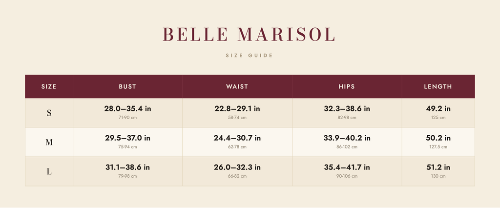 Jade size guide – Belle Marisol