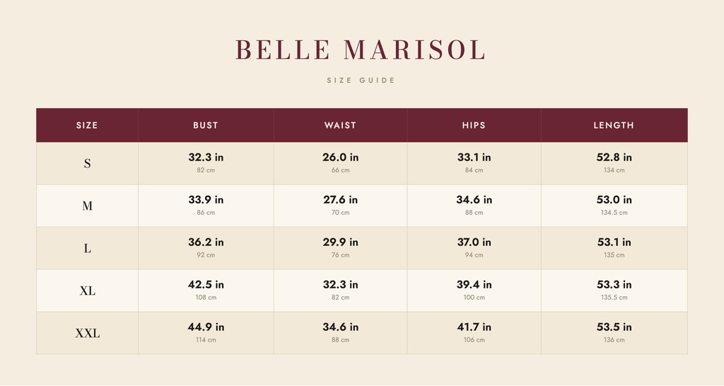 Lana size guide – Belle Marisol