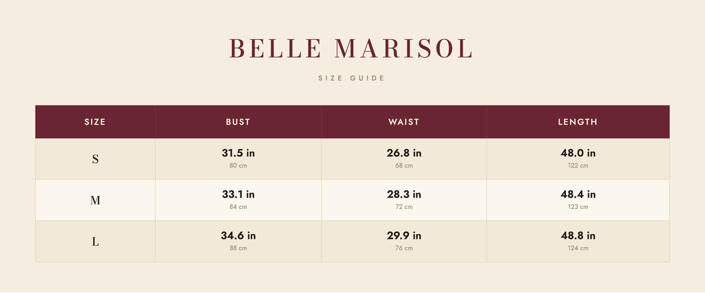 Mara size guide – Belle Marisol