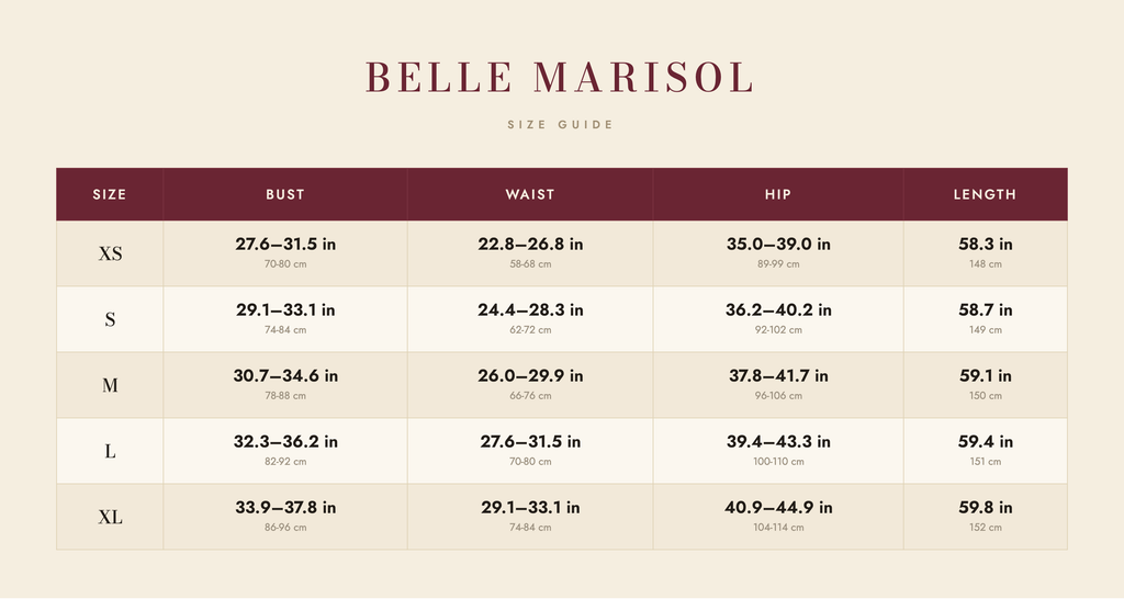Marlowe size guide – Belle Marisol