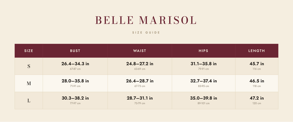 Naomi size guide – Belle Marisol
