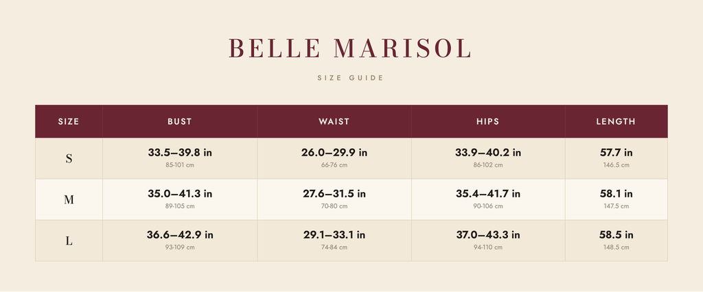Reign size guide – Belle Marisol
