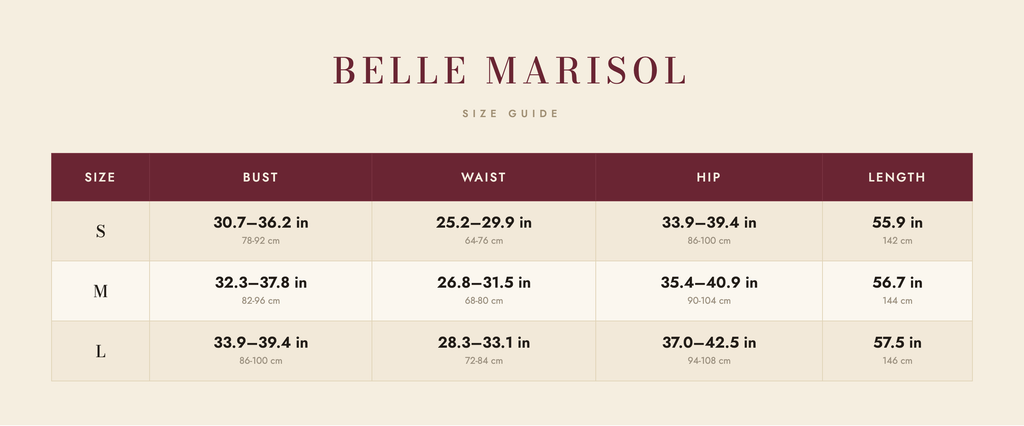 Scarlett size guide – Belle Marisol