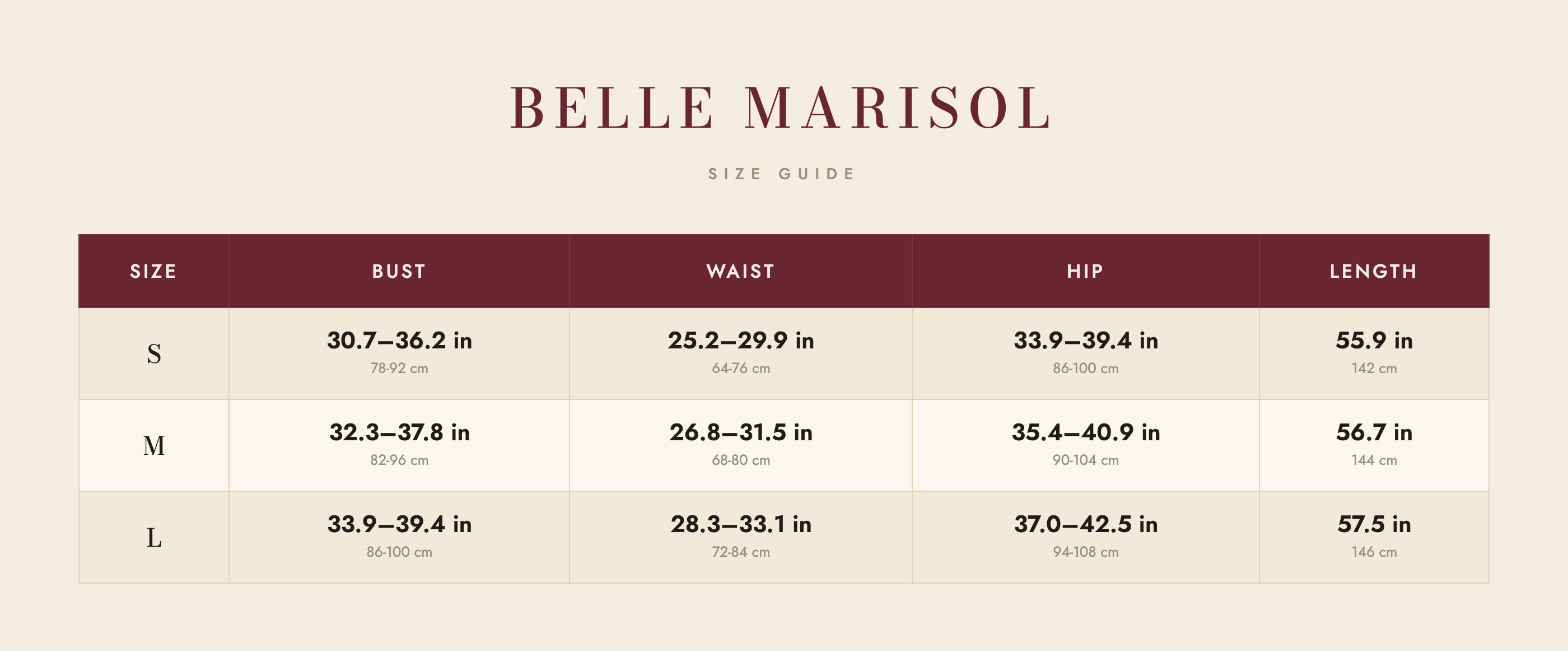Scarlett size guide – Belle Marisol