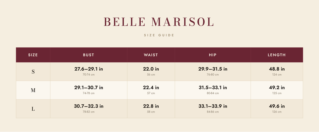 Talia size guide – Belle Marisol