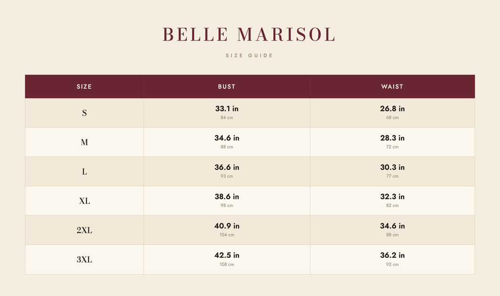 Vera size guide – Belle Marisol